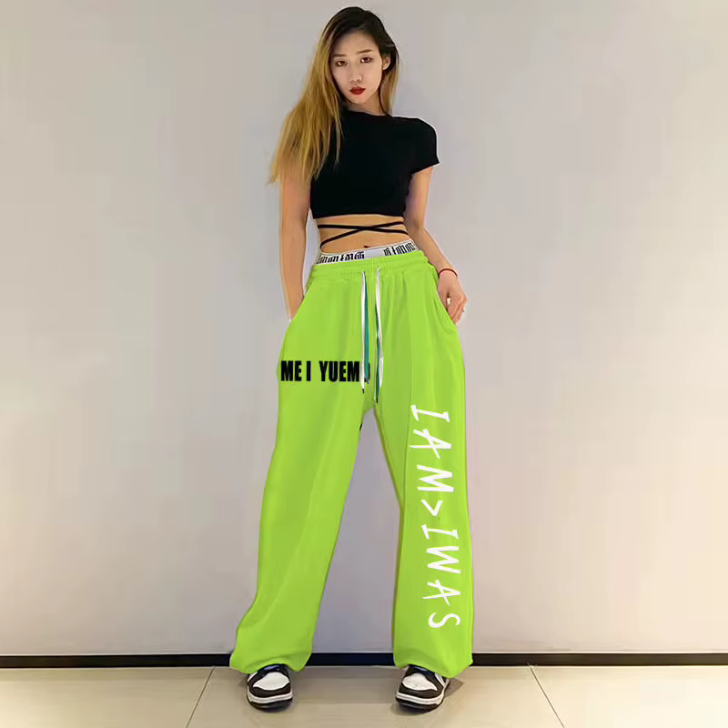 Pantalon de survêtement imprimé lettre pour femme, streetwear, patchwork, hip hop, décontracté, hips