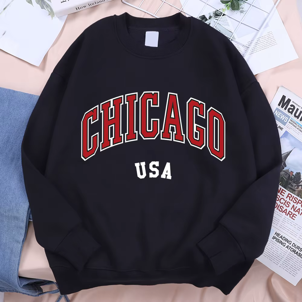 Chicago Usa classique ville graphique vêtements sweat homme Harajuku vêtements amples col rond pull 
