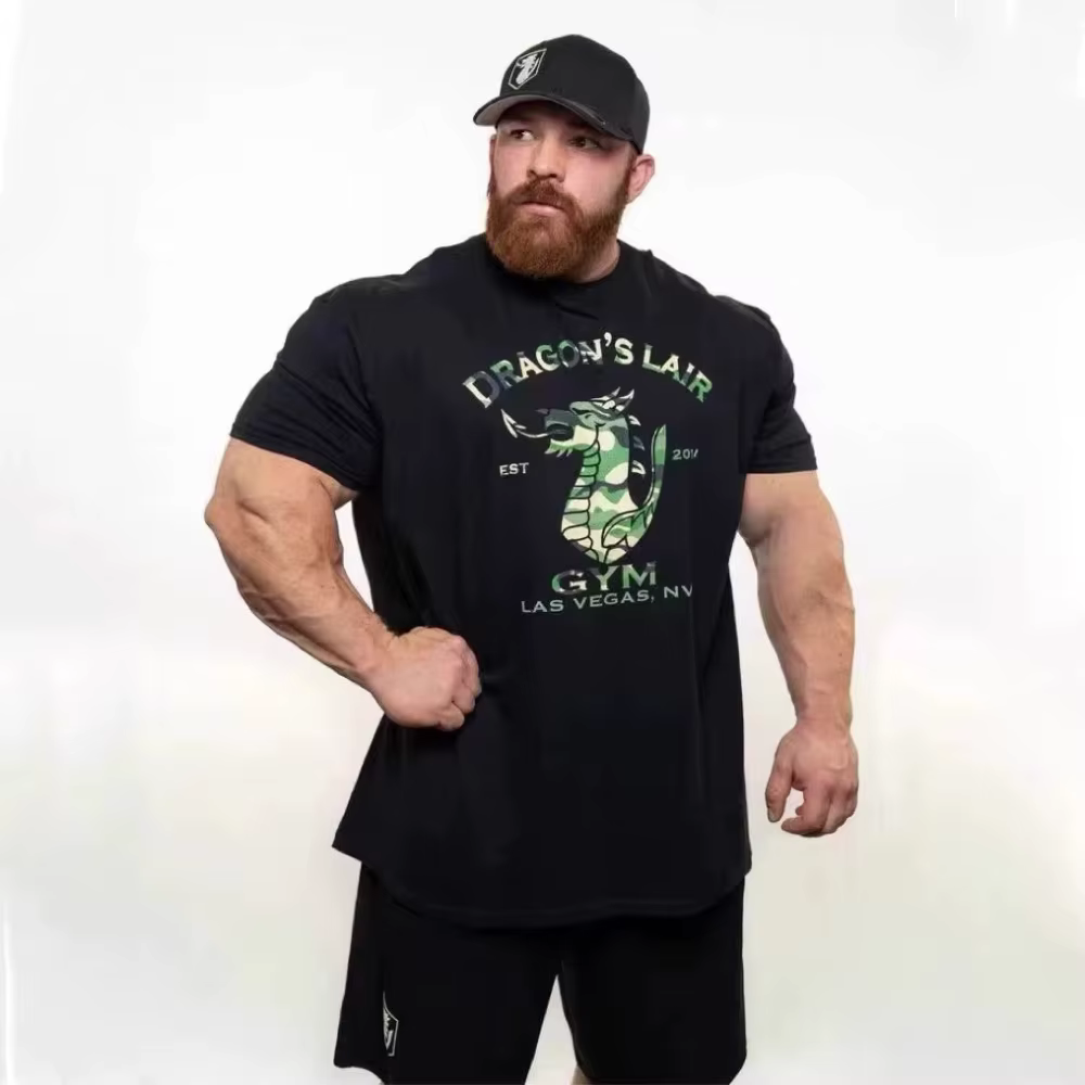 T-shirt de sport d'été pour hommes, mode personnalité Fitness entraînement manches courtes, ample et