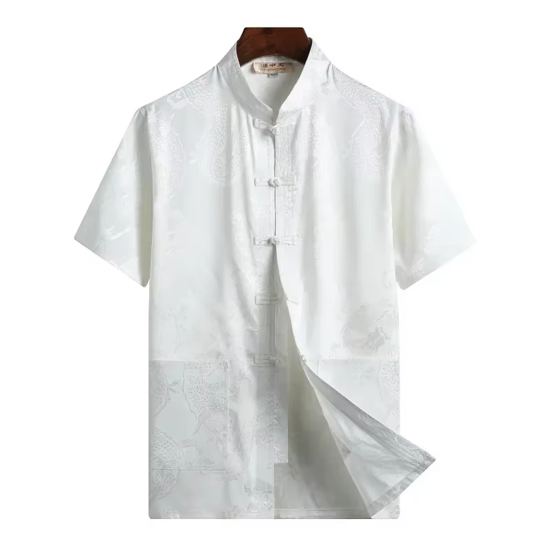Vêtements traditionnels chinois pour hommes, costume Tang rouge Hanfu, chemise à manches courtes, Vi