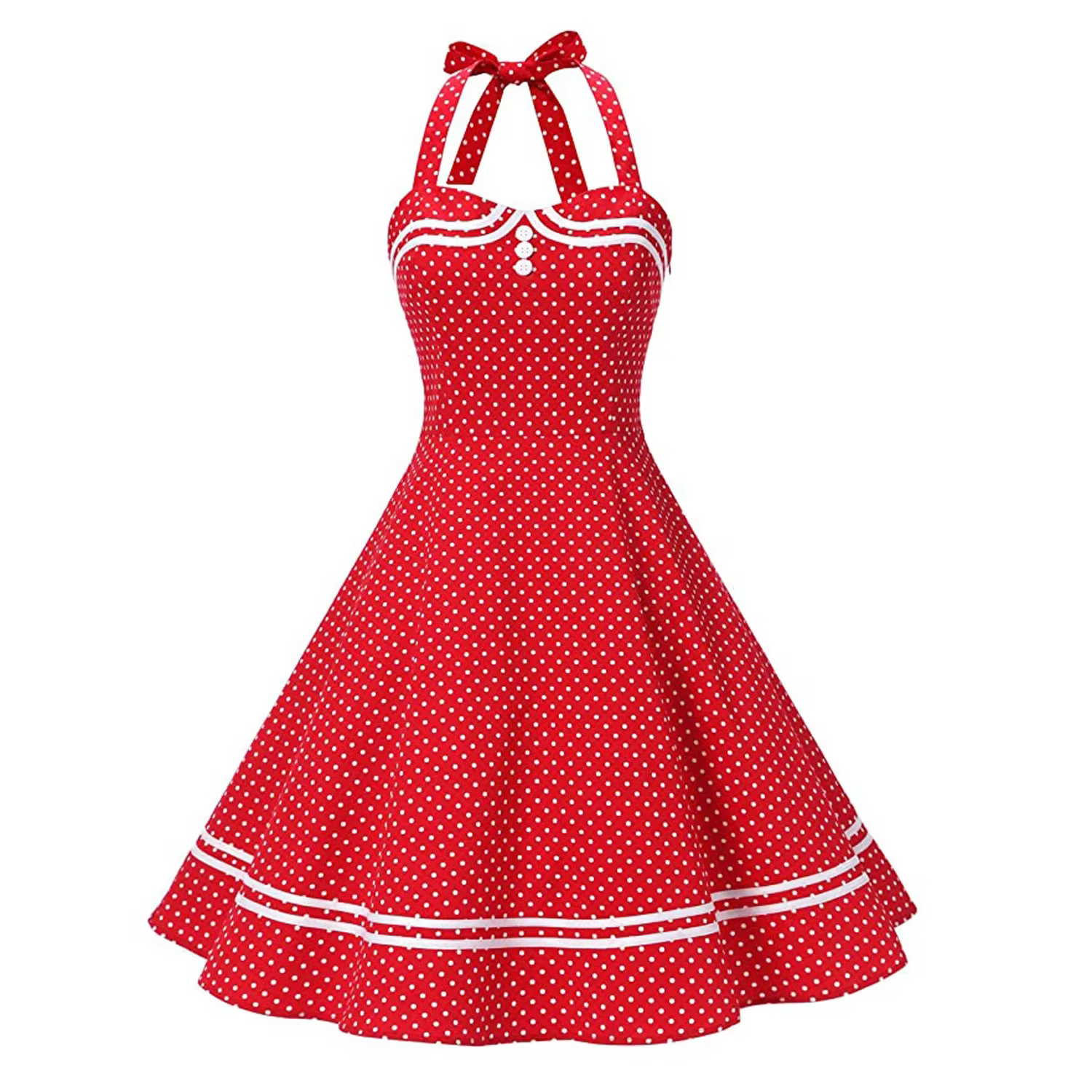 Robe Vintage Jaune Halter Sexy Rétro Femme Pin Up Rockabilly Grande Ampleur pour Soirée Vêtements d'