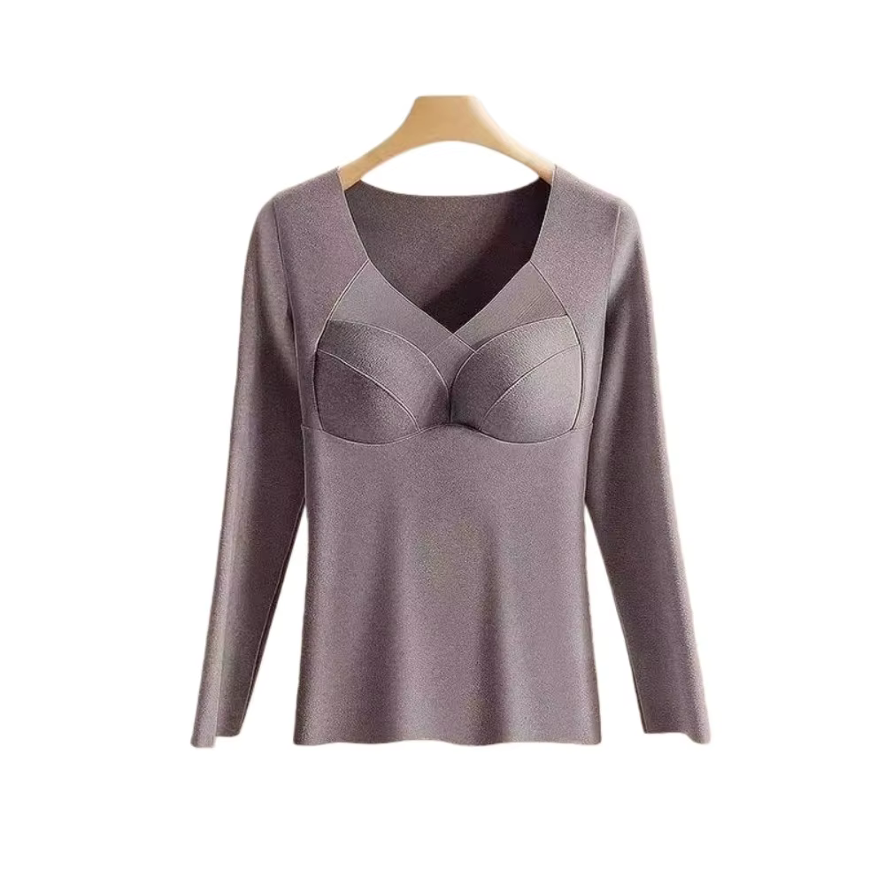 V maille cou femmes vêtements thermiques Invisible velours polaire sous-vêtement thermique sensation