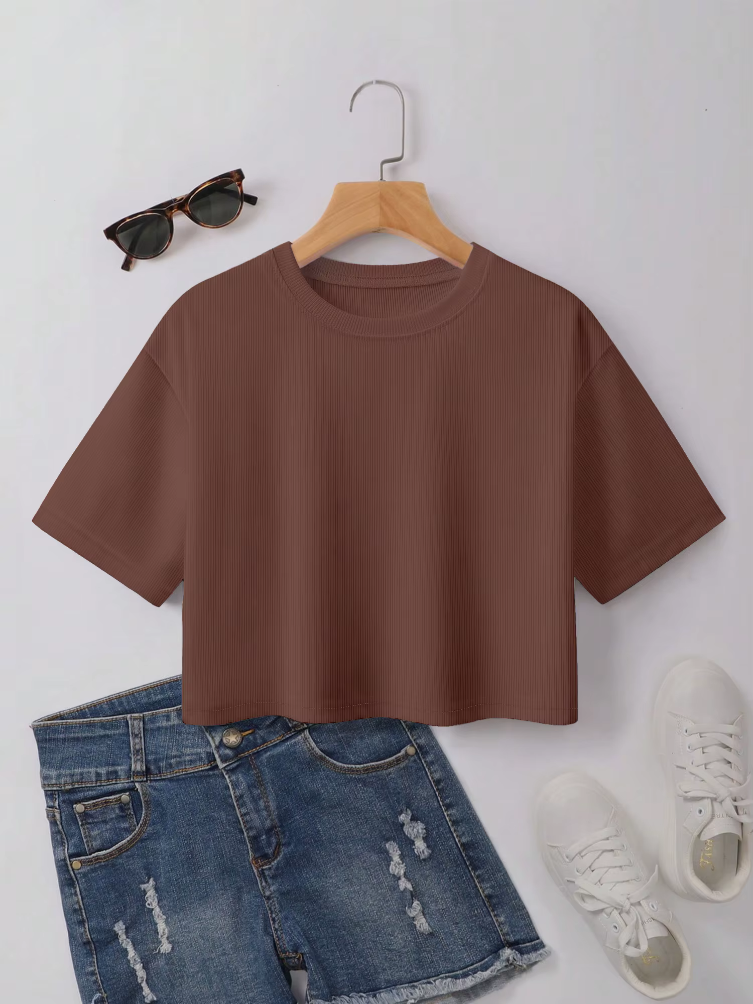 T-shirt basique Clean Girl surdimensionné, uni, à manches courtes et col rond, pour femme, style str