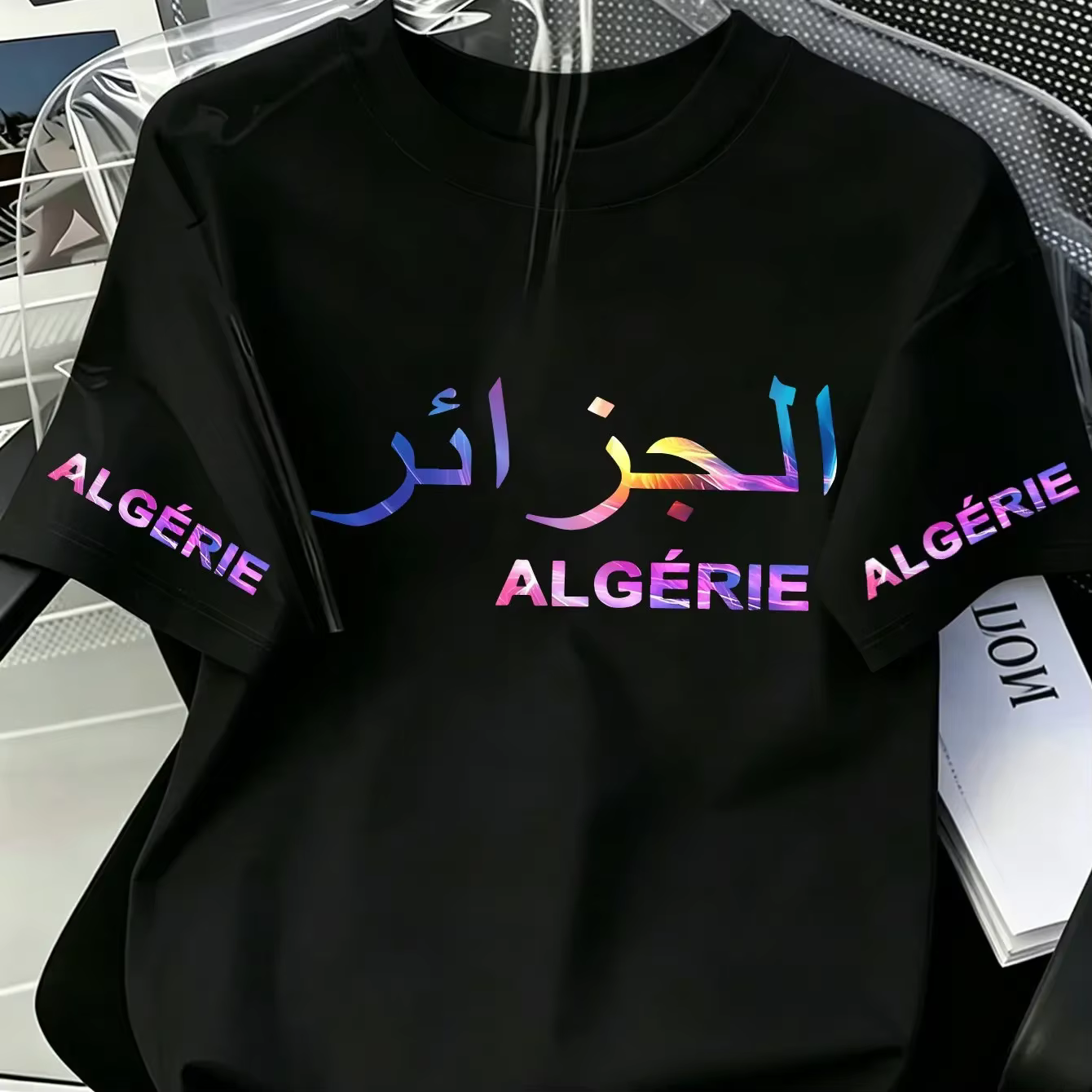 T-shirt décontracté d'été pour homme 100 % coton avec script arabe algérien, manches courtes, fierté