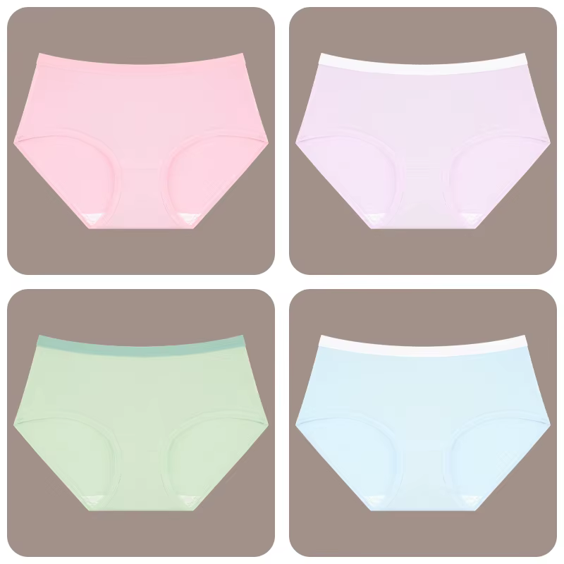 Lot de 4 culottes sans couture en coton pour femme, taille basse, respirantes, lingerie sexy et douc