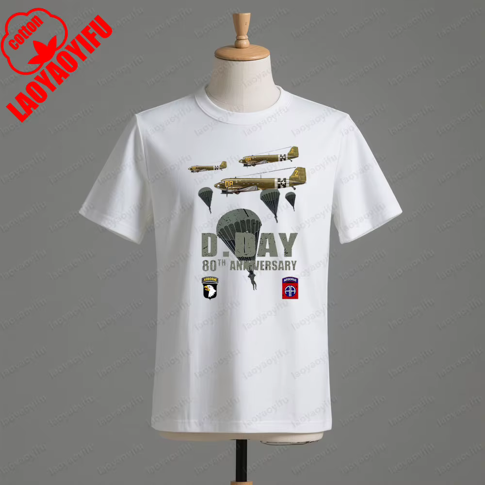 1944 D-Day anniversaire Normandie drôle graphique Vintage hommes T-Shirt hommes col rond coton à man