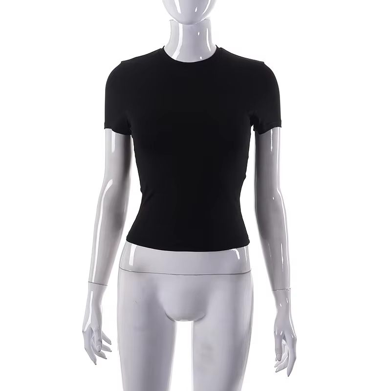 2023 printemps nouveau T-Shirt à manches courtes femmes solide Simple décontracté doux tout-Match ch