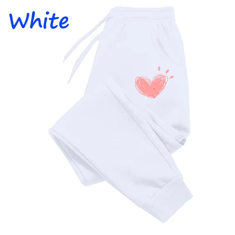 Femmes mignon coeur imprimé pantalons de survêtement automne hiver coton pantalons longs survêtement