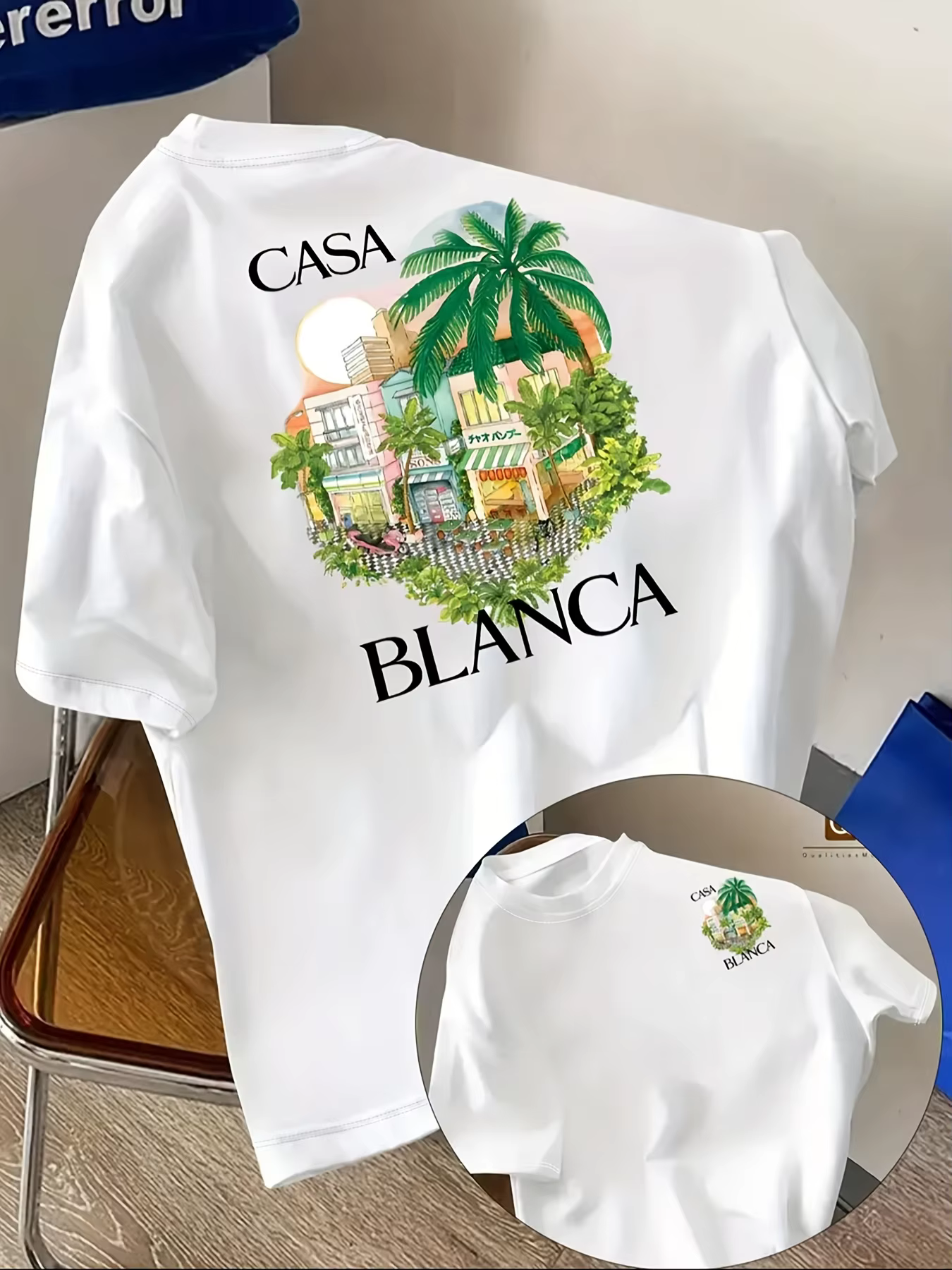 T-shirt pour homme en coton 100% doux de qualité supérieure avec imprimé de palmiers dans un paysage