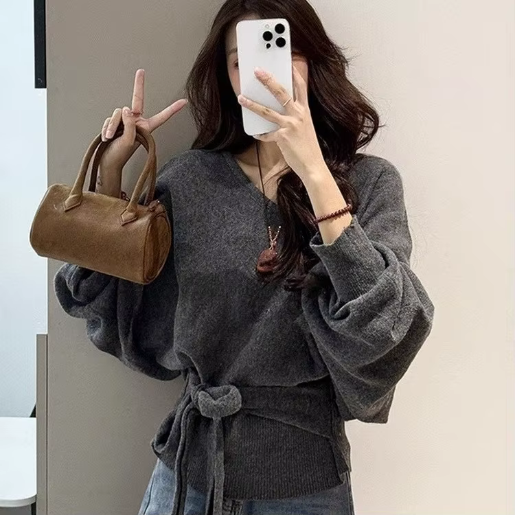 Pull en tricot pour femmes, vêtements col en V, manches chauve-souris ​ Pull Sueter Mujer tempéramen
