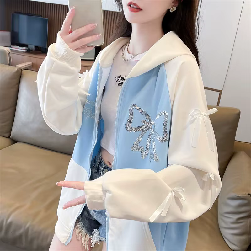 Femme hauts à capuche nœud Y2k Style Kpop vêtements pour jeunes Sweat-shirt essentiel correspondant 