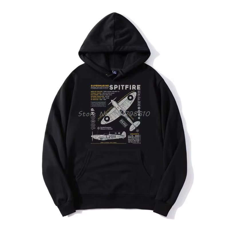 Sweat à capuche Vintage B-17 Flying Fortress Spitfire pour hommes, avion de chasse, pilote de guerre