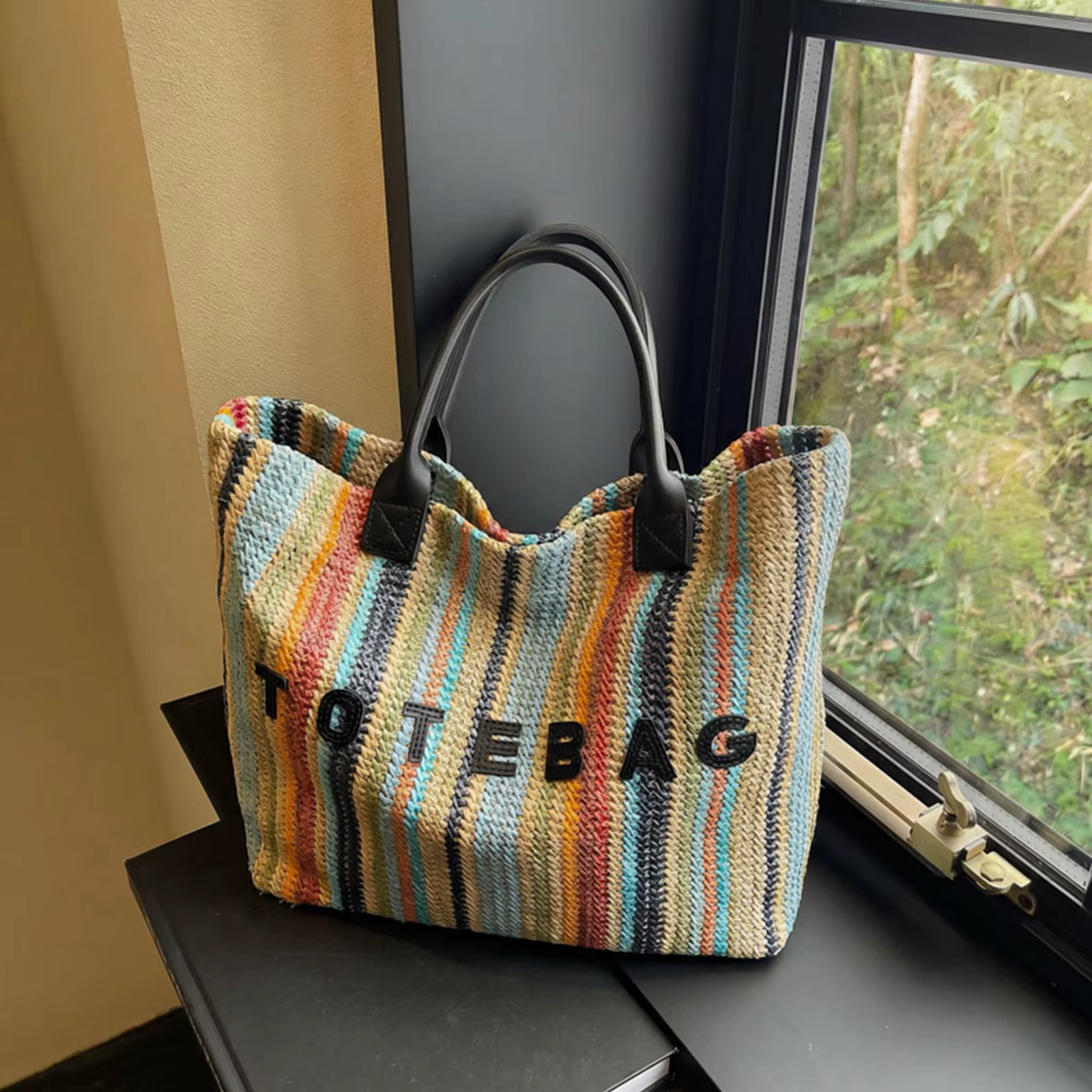 Sac fourre-tout pour femmes, sac à bandoulière de voyage portable, rayures colorées, grande capacité