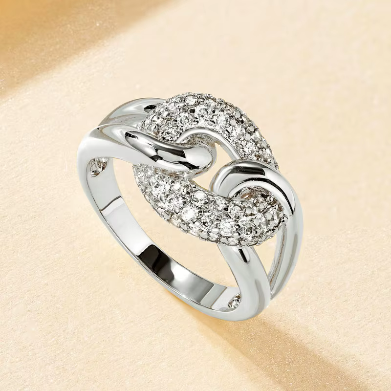 Rrjzz AAAAA CZ simulé diamant Unique bague de luxe plaqué or 14k torsion bande conception anneaux po