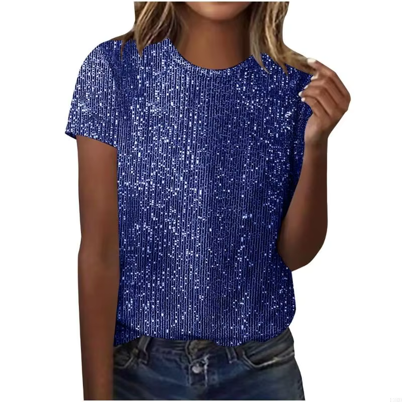 Hauts couleur unie pour femmes, chemises à manches courtes, tendance, col rond, coupe ample, chemise