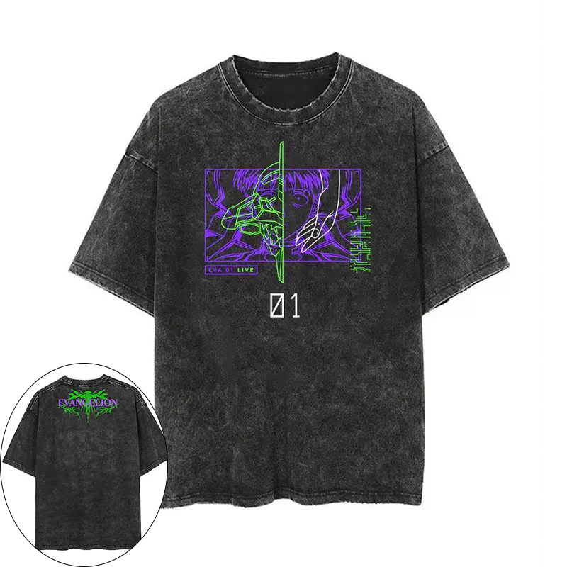 Neon Genesis Evangelion Japon Anime EVA Shinji Ikari T-Shirt homme et femme coton lavé vieux rétro Y