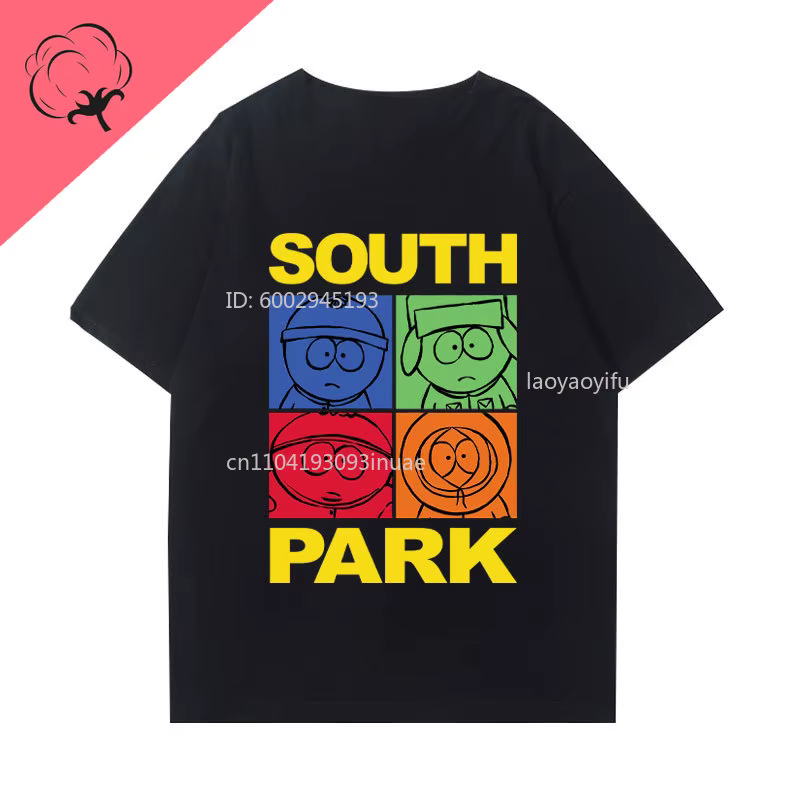 Camisetas South Park T-shirt 100% coton à col rond, décontracté, amusant, mignon, streetwear, style 