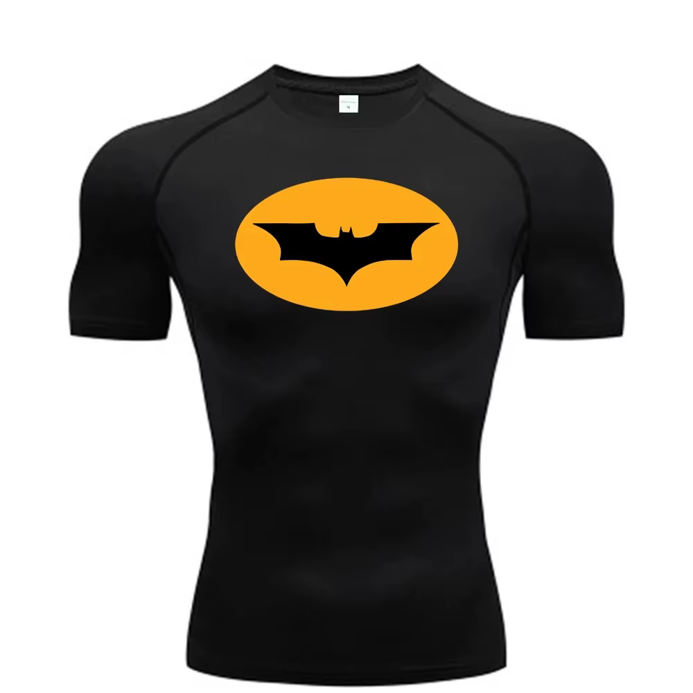 T-shirts de compression à motif chauve-souris pour hommes, manches courtes, anti-UV, pour la gym, l'