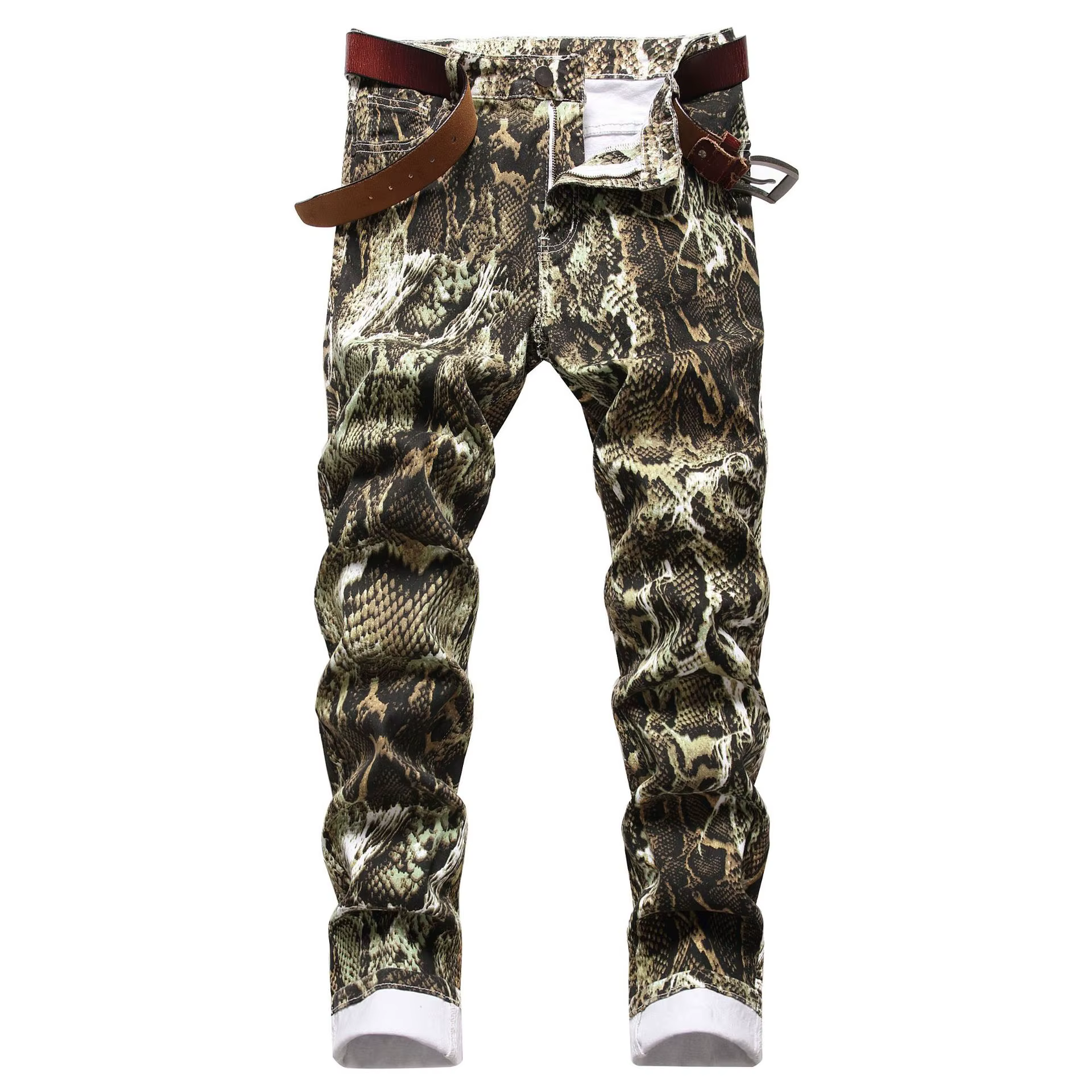 Jean pour hommes Hip Hop imprimé peau de serpent crayon pantalon coupe ajustée couleur Stretch taill