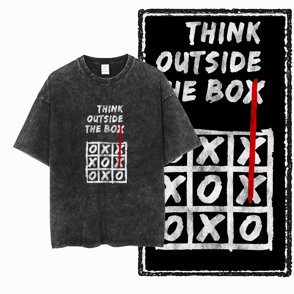 ZB pense à l'extérieur de la boîte imprimé coton lavé à l'acide graphique unisexe t-shirt Cool Stree