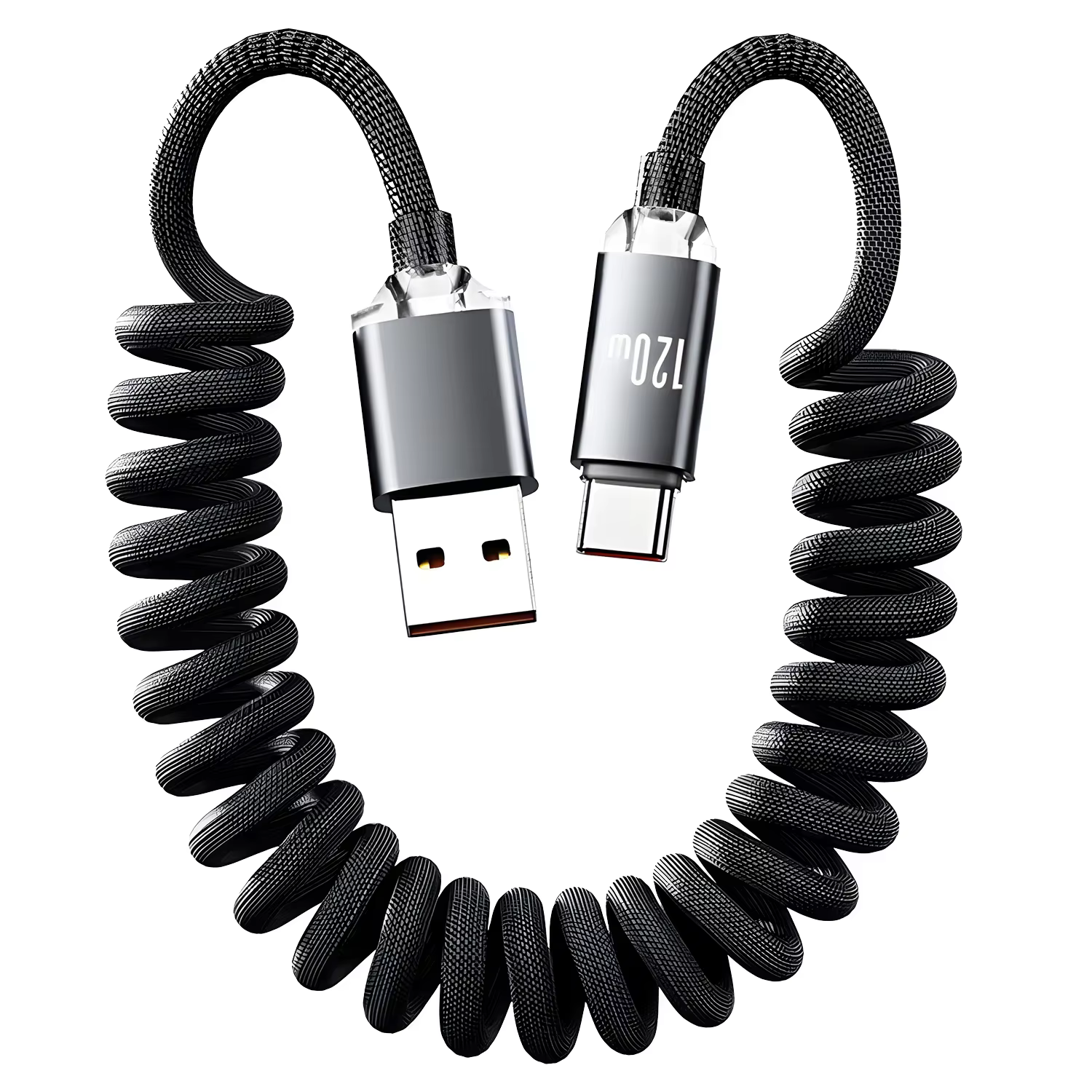 Câble à ressort de Charge rapide USB-C vers USB C 120W, cordon de données de chargeur de voiture rét