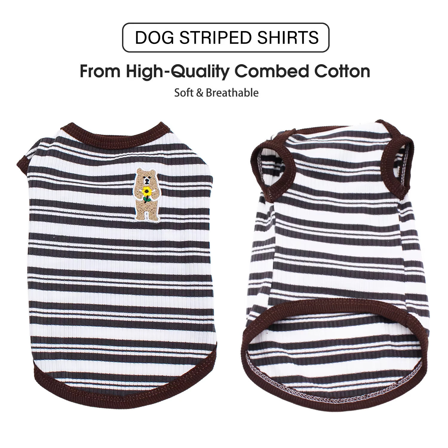 Débardeur rayé jaune pour chien, broderie ours mignon, gilet pour animal de compagnie, chemise en co