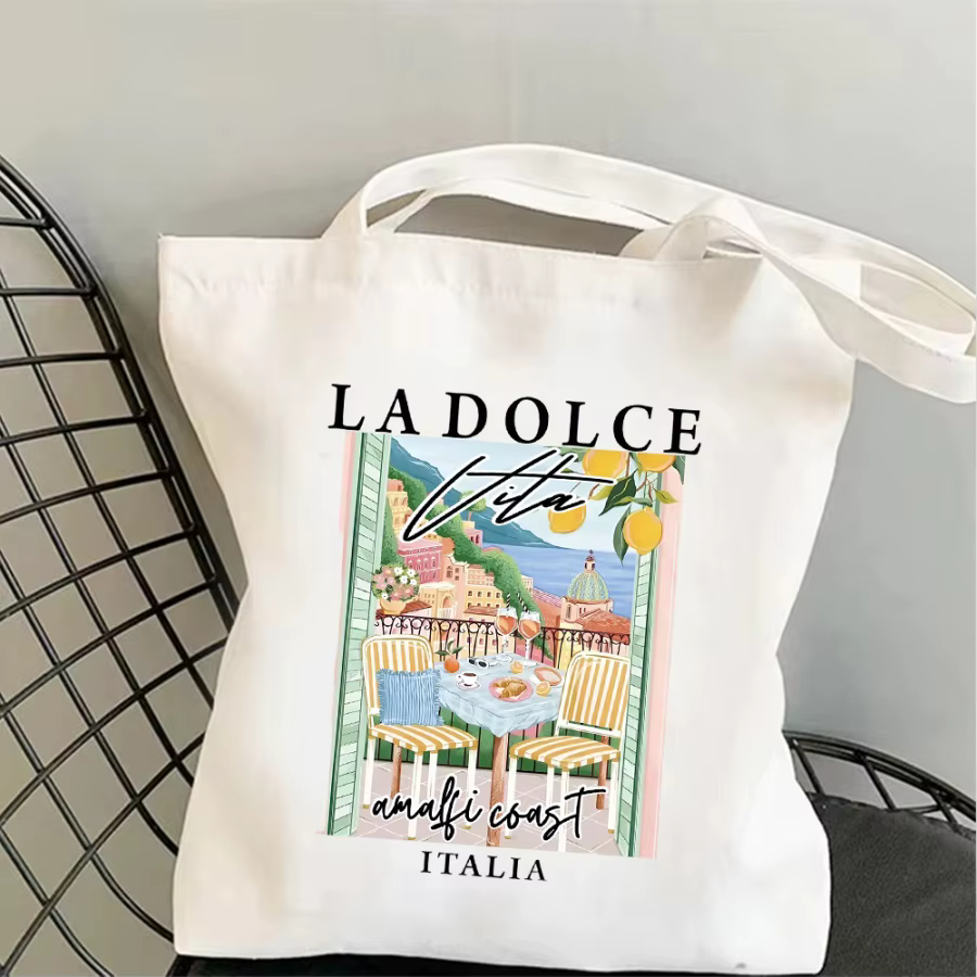 Sac fourre-tout en toile esthétique style italien La Dolce Vita Côte d'Amalfi, grande capacité, esse