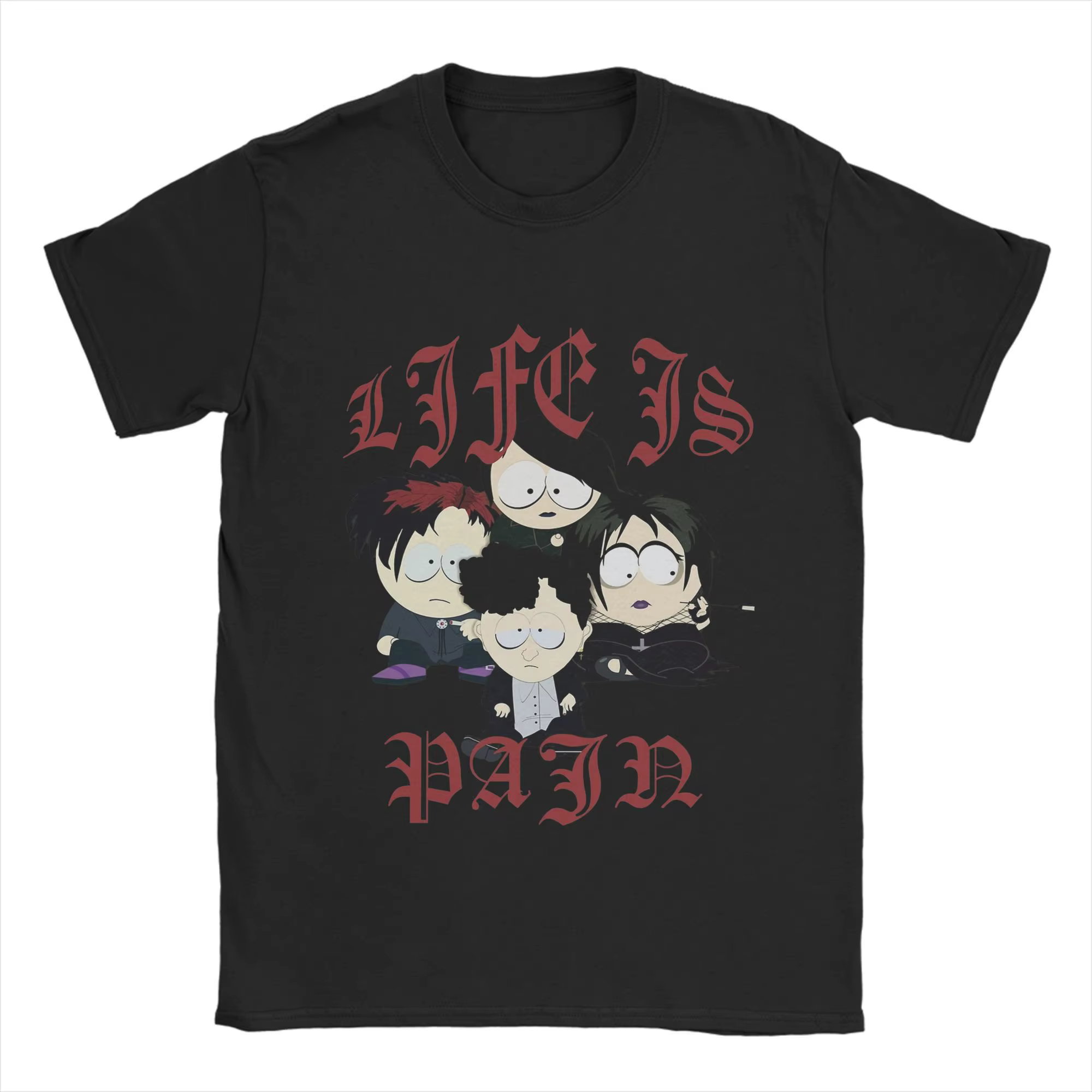 Souths Parks t-shirt été les enfants Goth la vie est douleur Hip Hop T-Shirts hommes col rond grande
