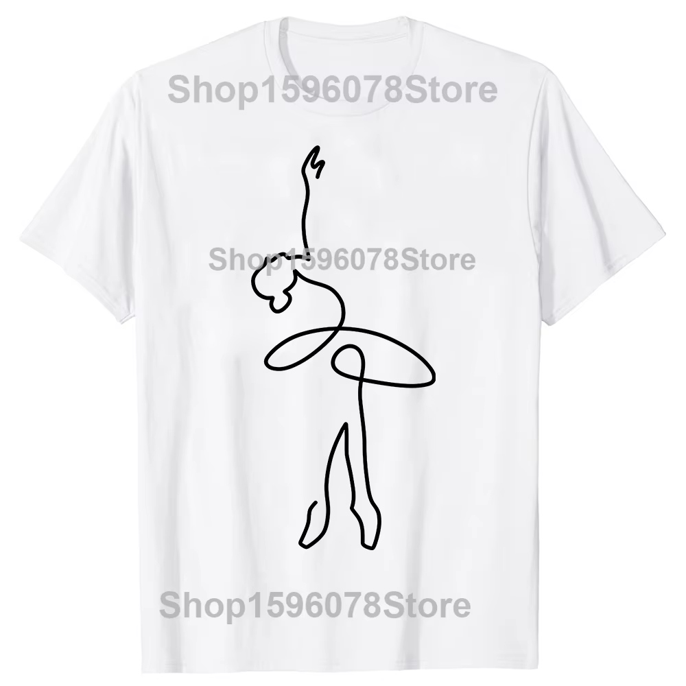 T-shirts amusants BALLERINA LINE ART pour hommes et femmes, t-shirt décontracté à la mode, 100% coto