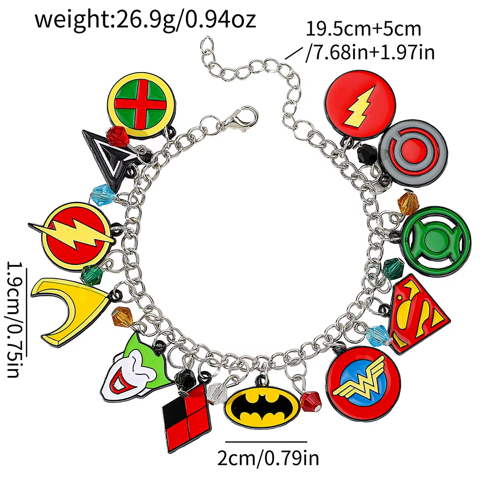 Bracelet en alliage de zinc DC Super-héros, breloques multi-Ligue de la Justice, chaîne ajustable ar