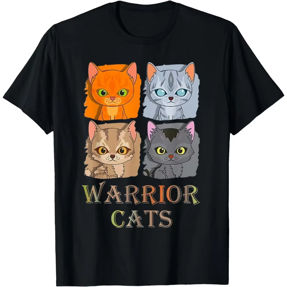 T-shirt drôle avec motif de chats guerriers pour femme et homme, décontracté, en coton, streetwear c