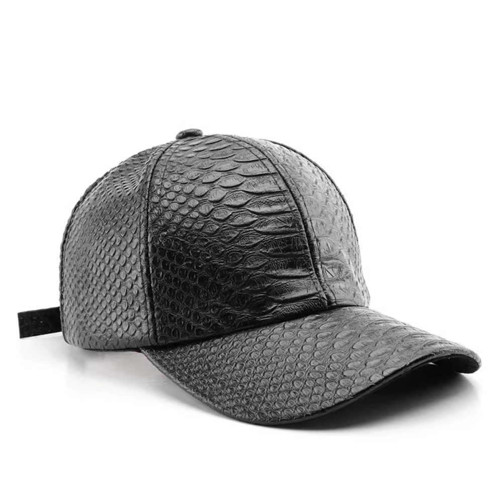 Casquette de baseball en cuir PU imitation crocodile style hip-hop urbain, idéale pour les tenues de