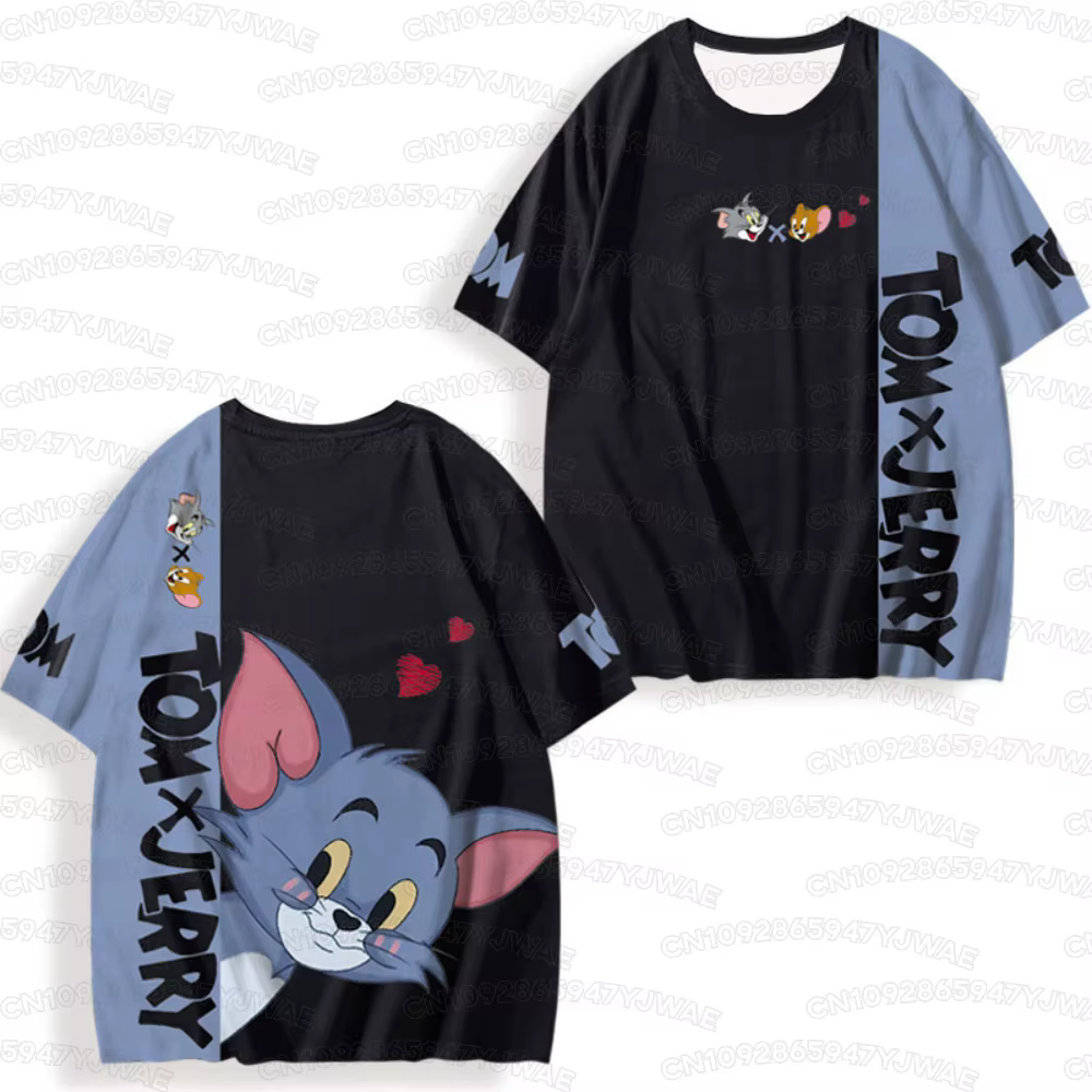 T-shirt décontracté à manches courtes pour hommes et femmes, imprimé dessin animé Tom et Jerry, séch