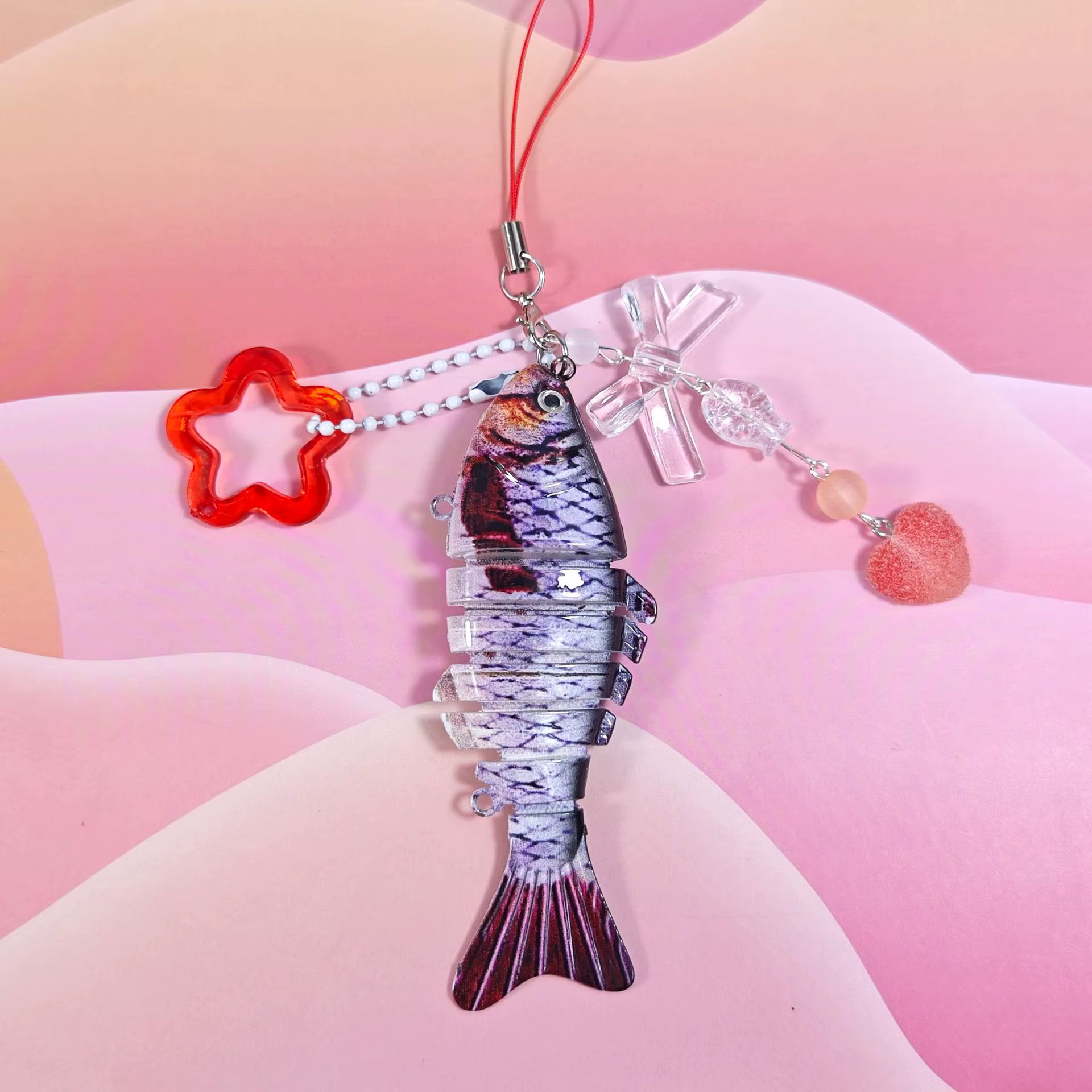 Accessoire Rétro Poisson Amusant, Porte-clés Poisson, Sangle de Téléphone Portable Carpe, Pendentif 