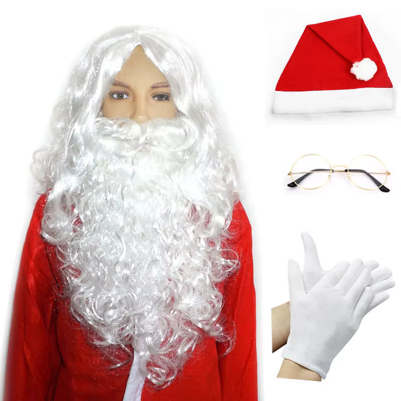 Ensembles d'accessoires de cosplay de père Noël joyeux Noël, perruque blanche, chapeaux d'élan de ba