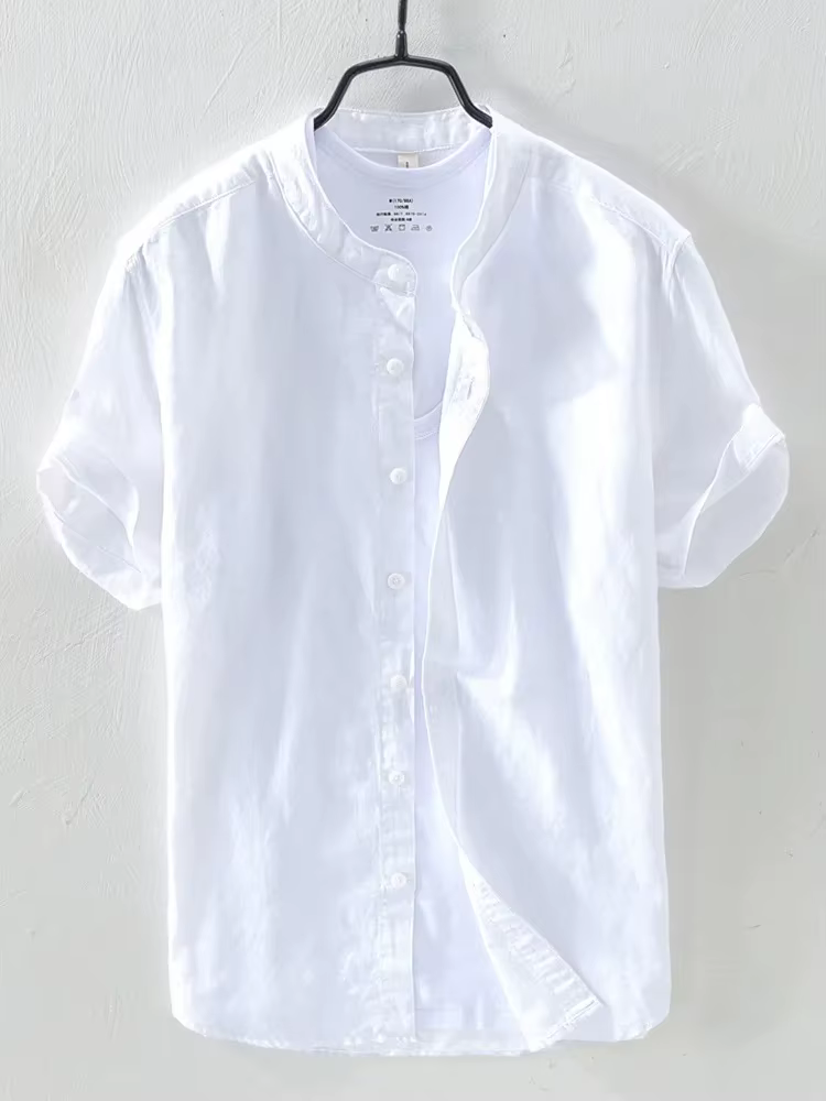 Chemise décontractée homme en coton et lin style chinois, nouvelle collection 2023, col montant, cou