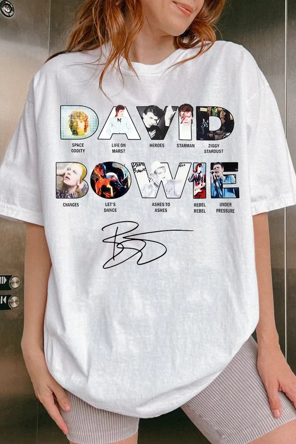 David Bowie Eras Typography Signed Merch 2026 Nouveau T-shirt 100% coton unisexe pour hommes et femm