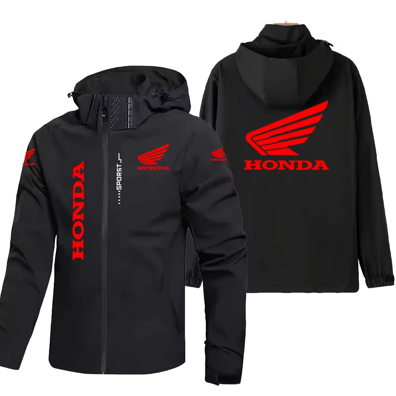 Veste de moto Honda pour hommes, manteau coupe-vent et imperméable avec capuche amovible et fermetur