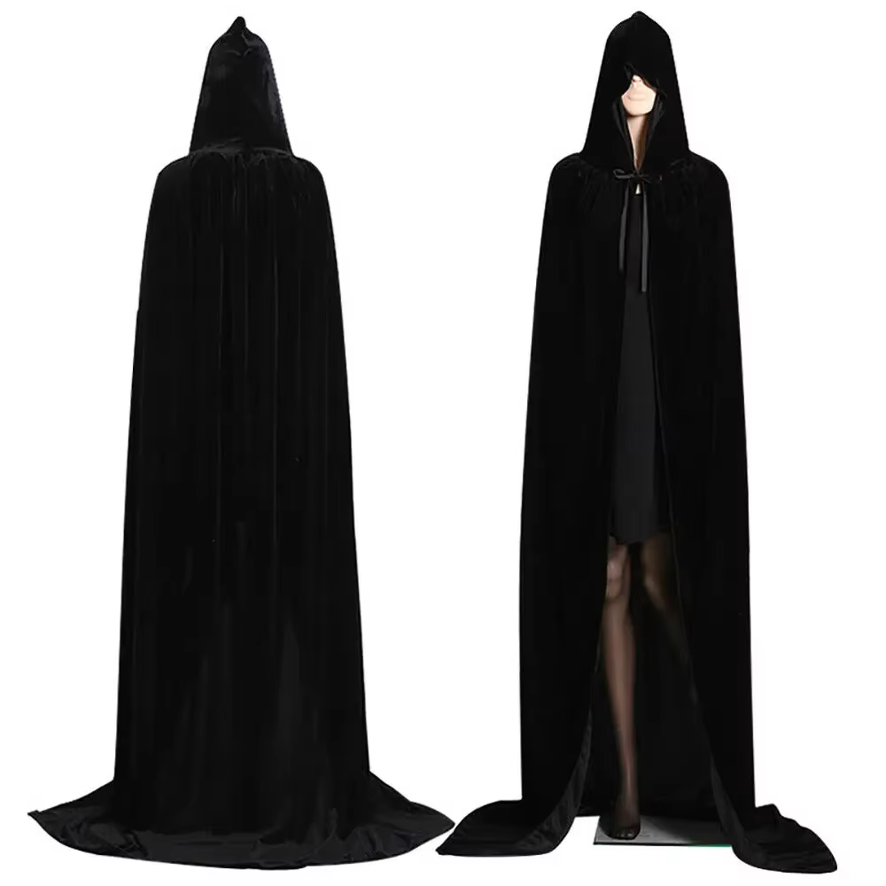 Cape en velours à la mode pour femmes et hommes, couleur unie, Cape de Vampire à capuche pour fête d