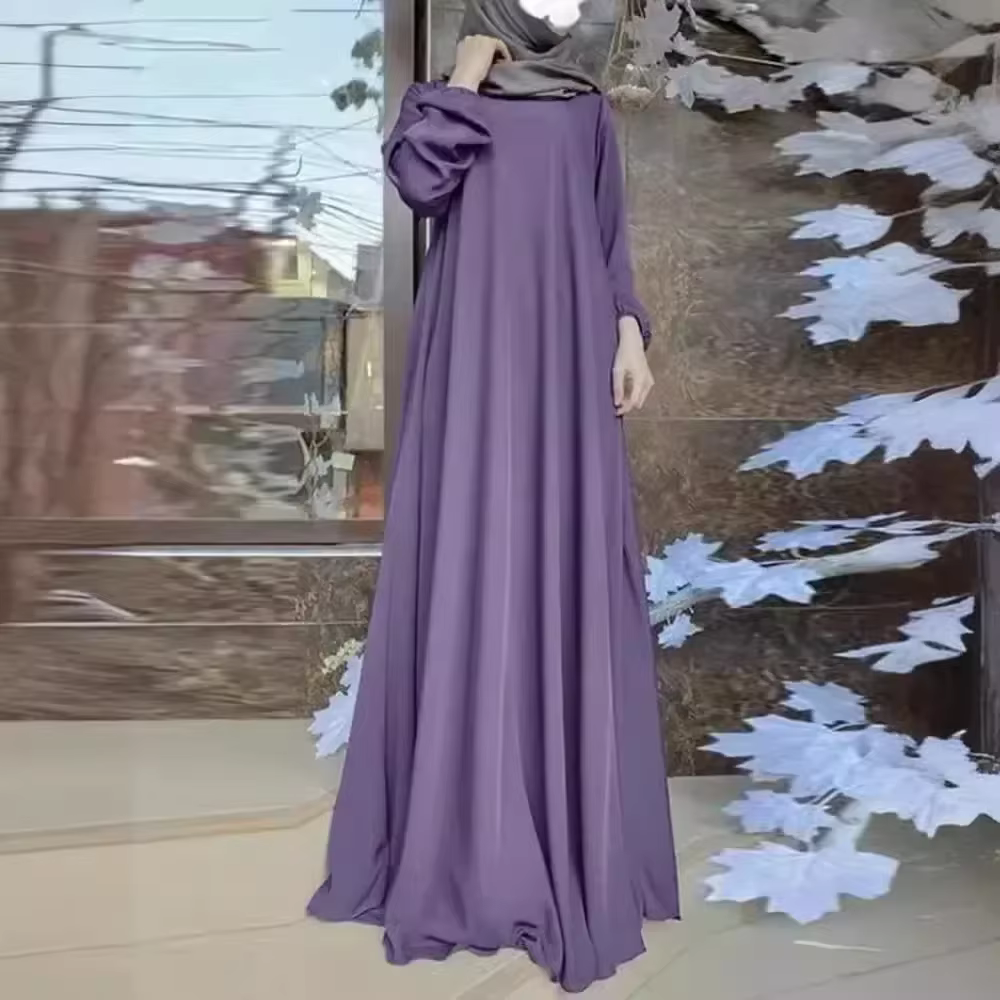 Robe musulmane ample et Simple pour femmes du moyen-orient, vêtements à la mode, col rond, manches l