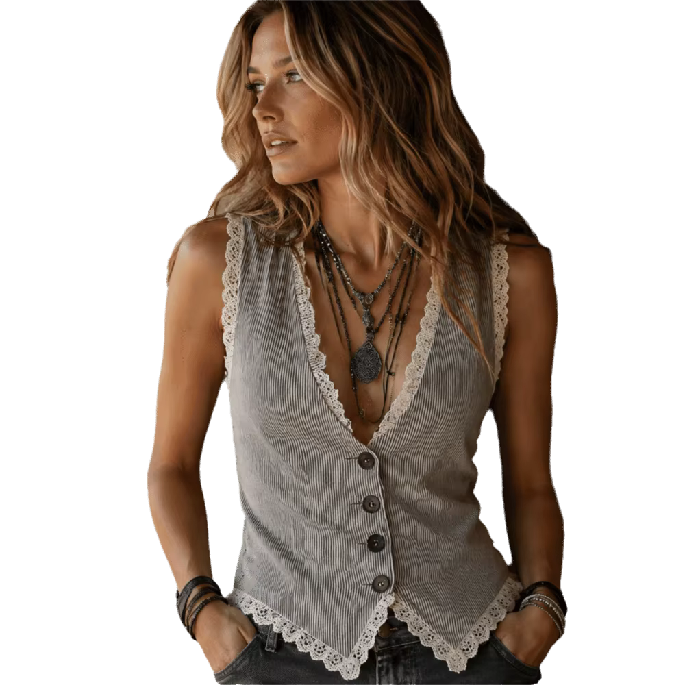Gilet chic pour femme à col en V, élégant, rayé, cintré à la taille, sans manches, coupe ajustée, av