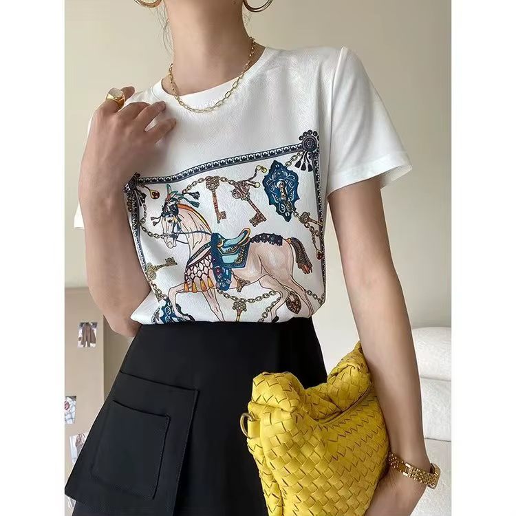 Luxsense – T-shirt manches courtes en soie pour femme, vêtement d'été à la mode, 2023