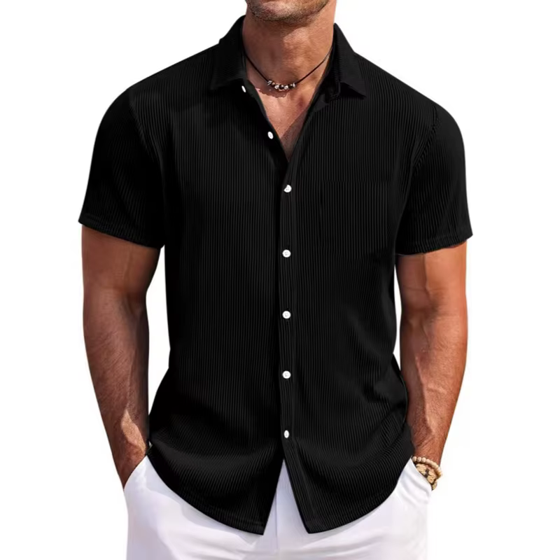 Chemise hawaïenne décontractée à motif à rayures monochromes pour hommes, vêtements confortables à m