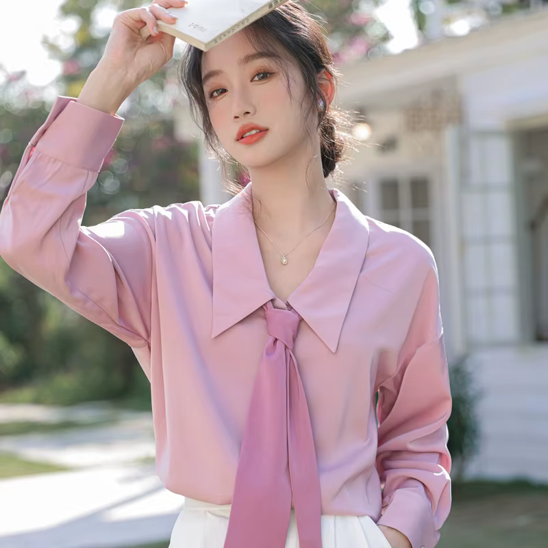 2025 chemises roses pour femmes nouveau printemps français tempérament doux à manches longues hauts 