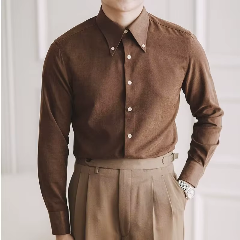 Chemise Naples Vintage pour hommes, col à boucle pointue, manches longues, hauts d'affaires décontra