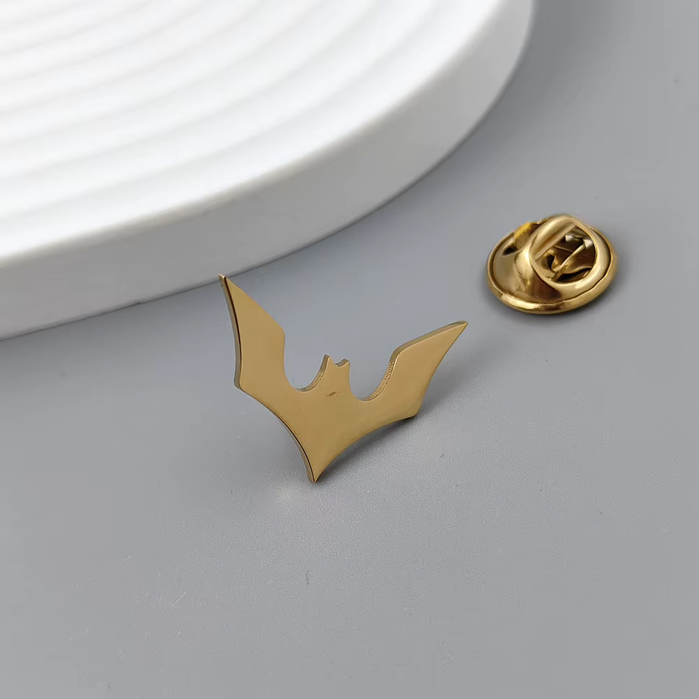 Broches chauve-souris en acier inoxydable pour hommes, accessoire de bijoux d'halloween plaqué or, é