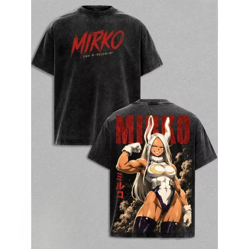 Mirko – t-shirt imprimé Anime My Hero Academia, vêtements rétro lavés pour hommes et femmes, t-shirt