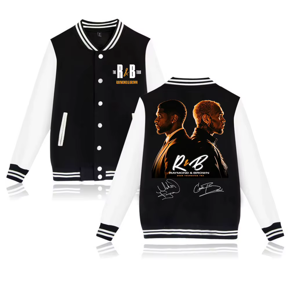 Chris Brown et Usher The R&B Tour 2026 – Veste à capuche style uniforme de baseball Harajuku à manch