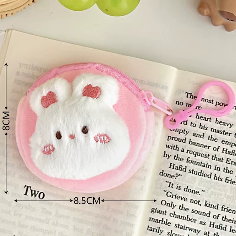 Porte-monnaie en peluche jetable dessin animé lapin ours grenouille, portefeuille animal en poudre, 