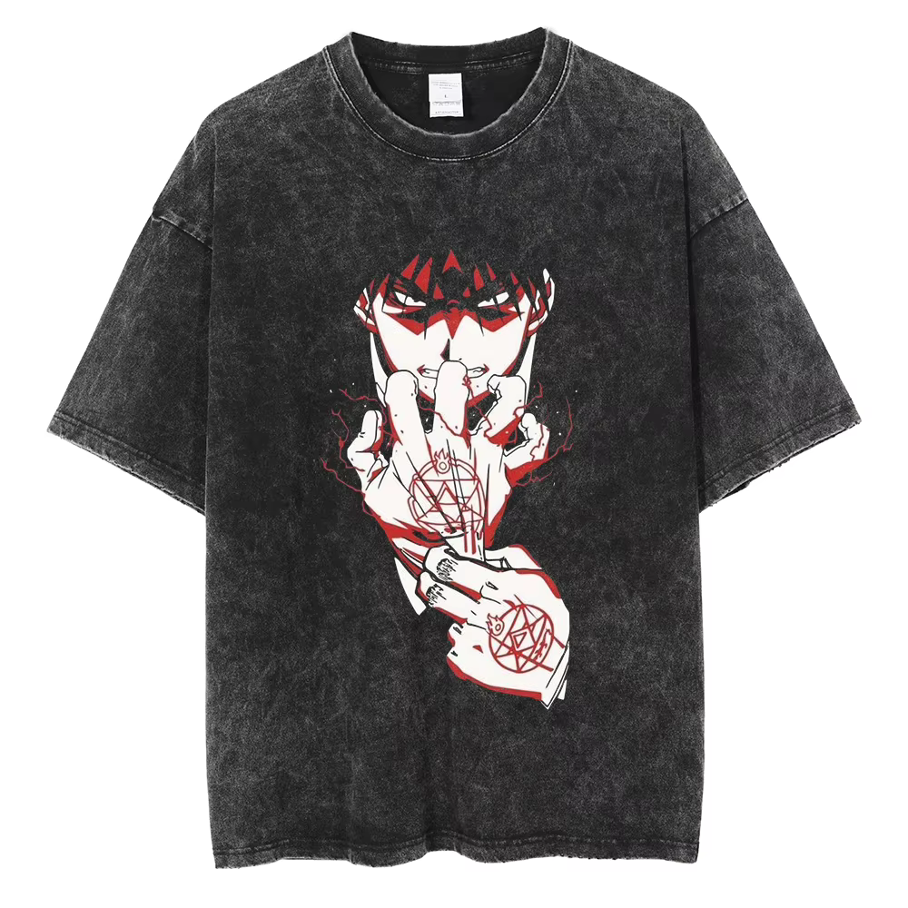 T-shirt vintage délavé Edward Elric pour homme, style rétro années 90, motif Fullmetal Alchemist, co